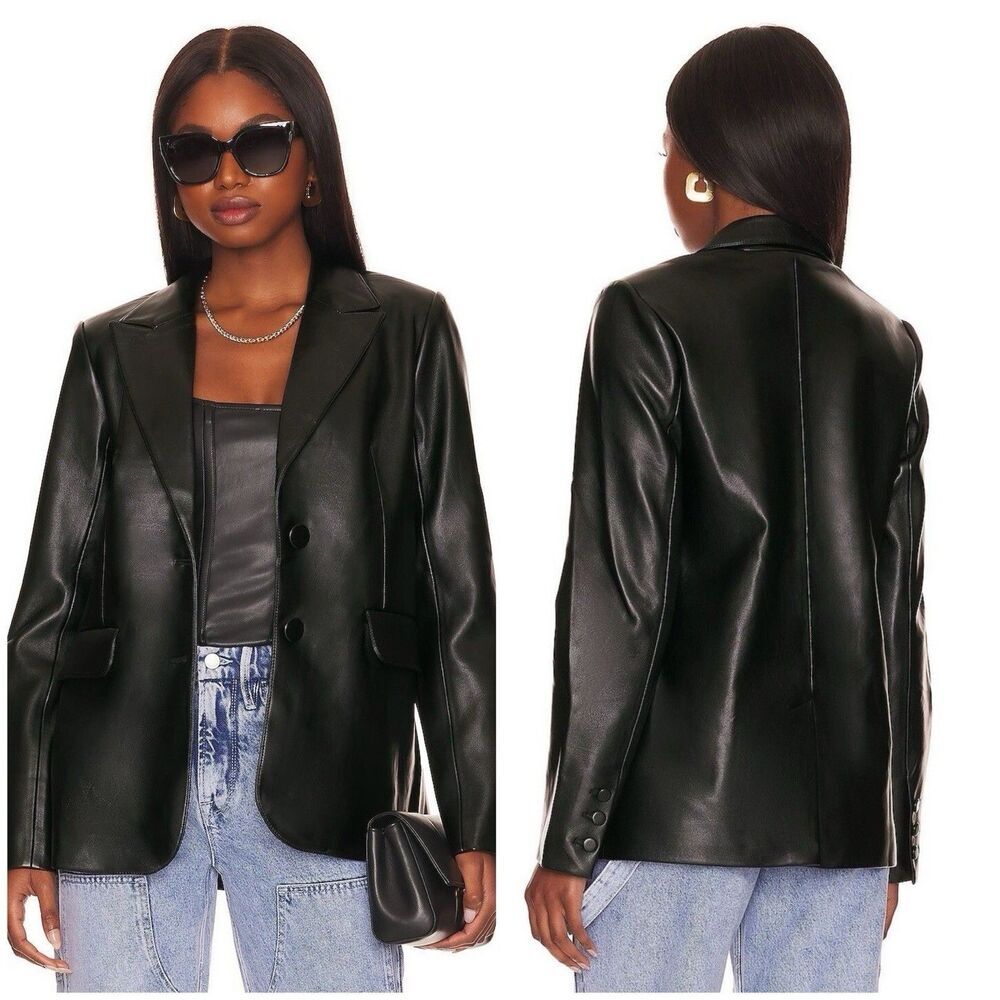 GOOD AMERICAN Better Than Leather Oversized Faux Leather Blazer Black Size Small